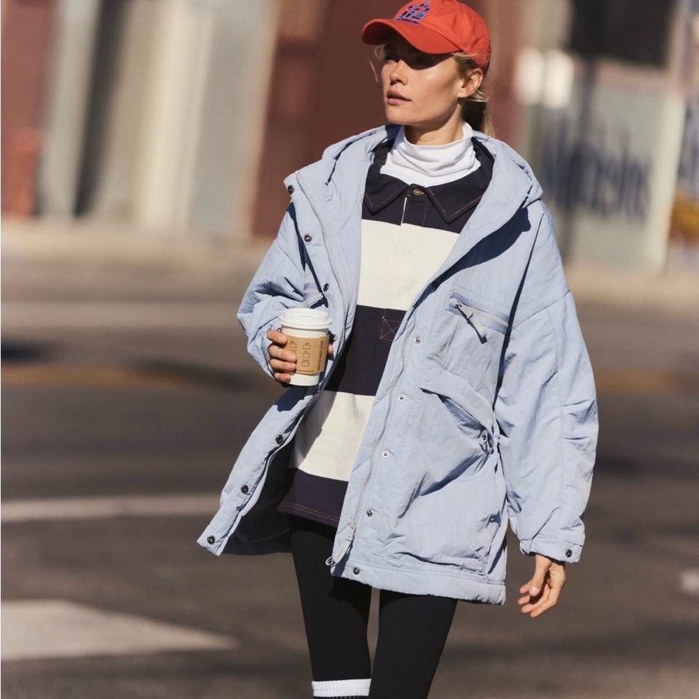 Free People Light Blue Oversized Hooded Jacket- fits like M/L it’s oversized